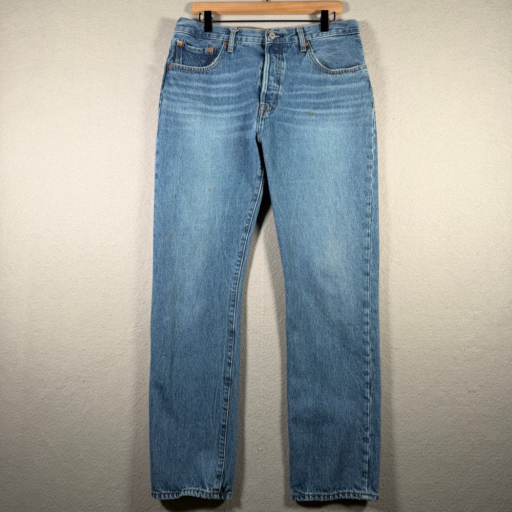Levis 501 Original Fit Mens Blue Denim Jeans 34x31 WaterLess Button Fly Straight